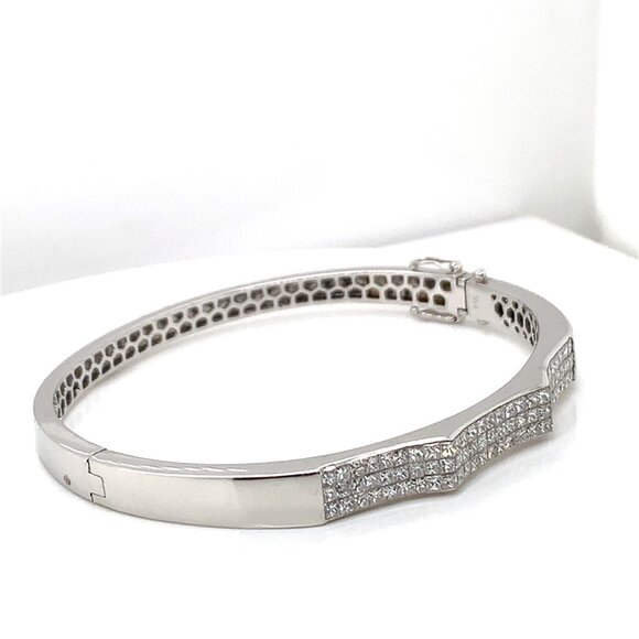 14K White Gold Baguette Diamond Bangle Bracelet (1.99 CTW) - Picture 2 of 4
